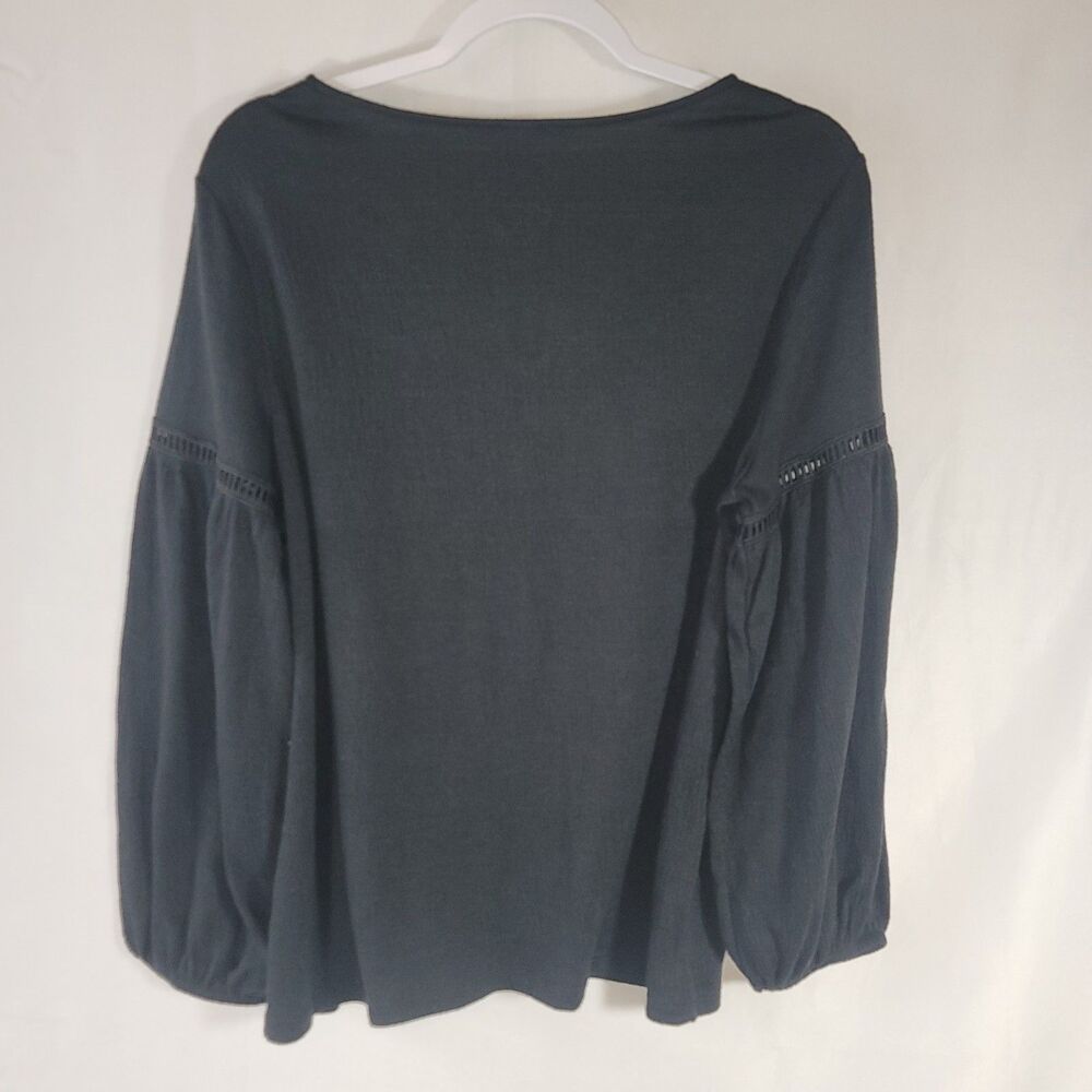 Old Navy Black Long Sleeve Poet Split Neck Boho Blouse Top Size M Crochet Trim - Picture 9 of 9